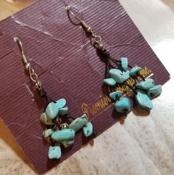 NEW Premier Designs Genuine Turquoise Chunks Dangle Earrings - Picture 2 of 6